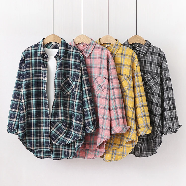 2024 Autumn New Loose Womens Plaid Shirt Brand Excellent Quality Blouses and Tops Fresh Casual Design Female Long Sleeve Shirts