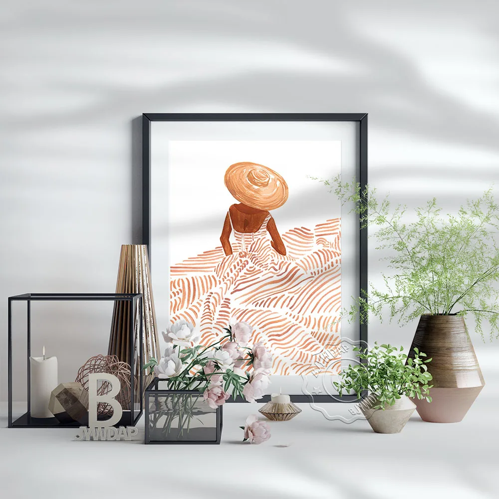 Slim Girl Brown Skirt Poster Nordic Line Still Life Art Prints Modern Concise Girl Back View Portrait