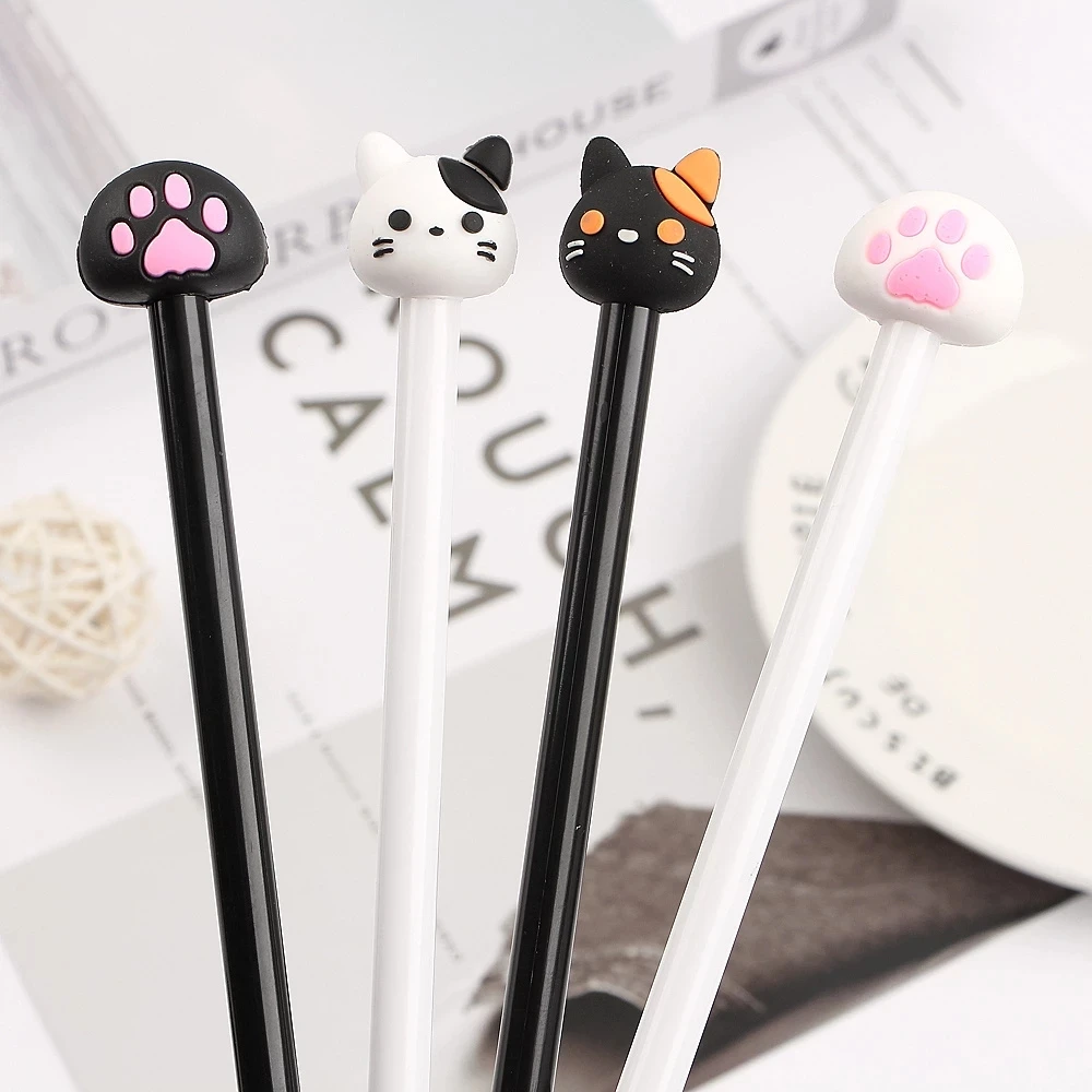 4Pcs / Set Kawaii Cartoon Cat Paw Shape Gel Pen Cute Black Gel Ink Pen For School Kids Writing Stationary Pen Office Supplies