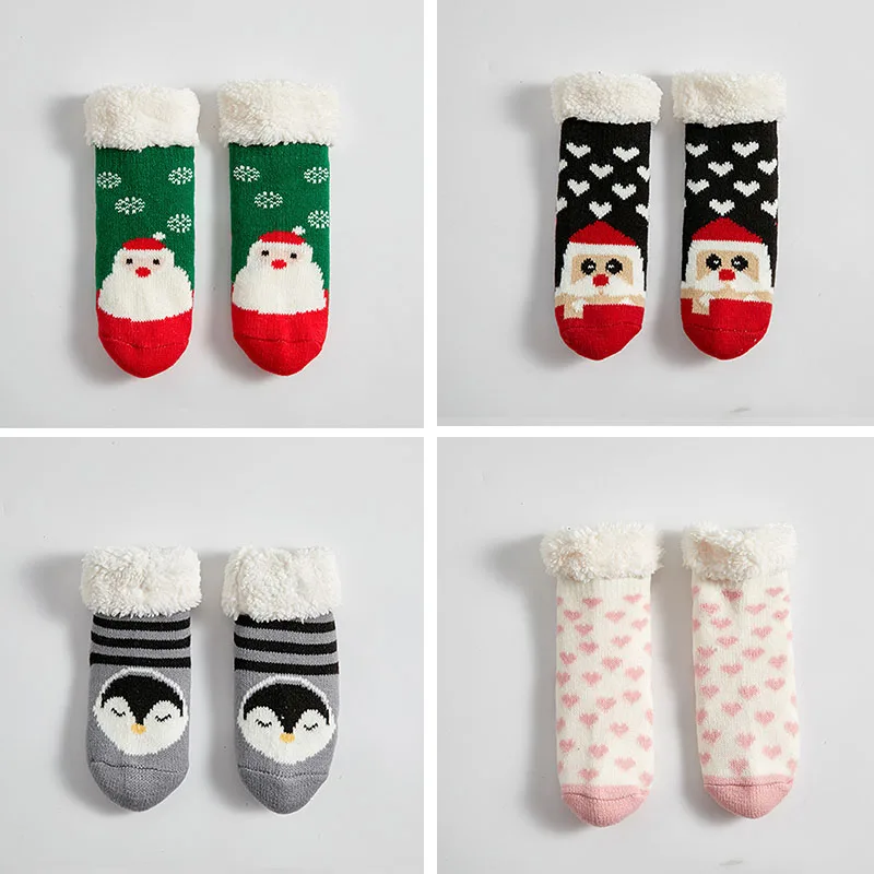 Children\'s Socks For Newborns Girls Boys Baby Anti-slip Child Plus Thick Terry Warm Winter Cute Christmas Socks For Kids 0-6Y