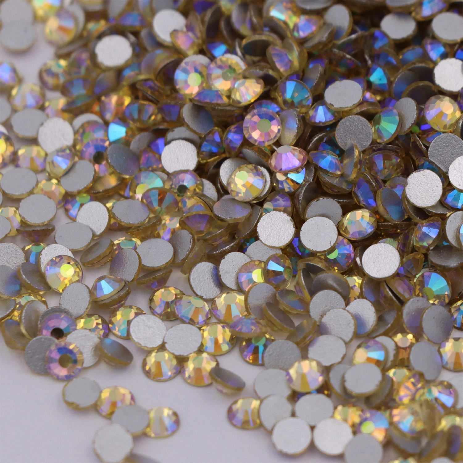 Light Yellow / Jonquil AB Flat Back Non Hotfix Glue On Nail Art Rhinestones Crystal Glass Gem For Clothes Decoration