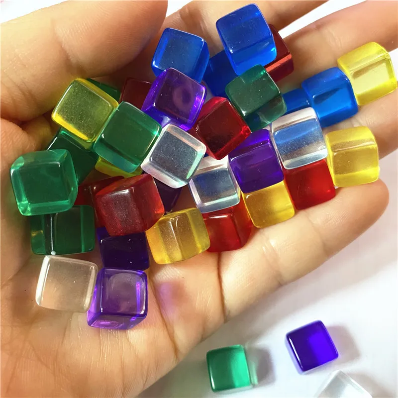 50Pcs/set 10mm Transparent Colorful Cubes Blocks Blank D6 Dice Chess Piece With Right Angle Sieve For Puzzle Board Games