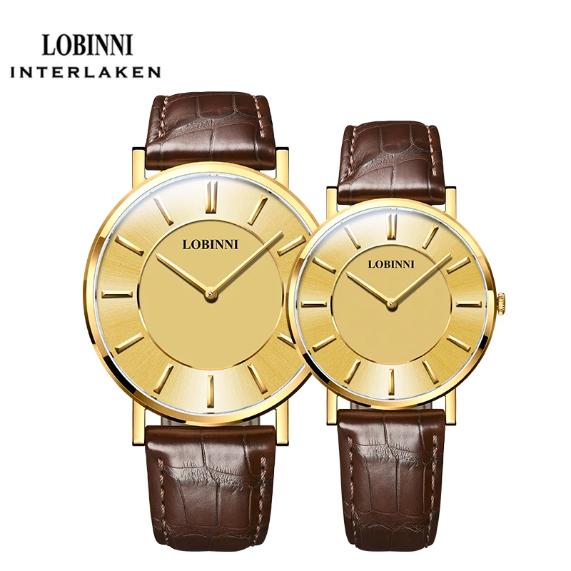 LOBINNI الفاخرة ساعات الزوجين موضة رقيقة جدا تيار WatchWomen والرجال الياقوت مقاوم للماء ساعة كوارتز relogio masculino