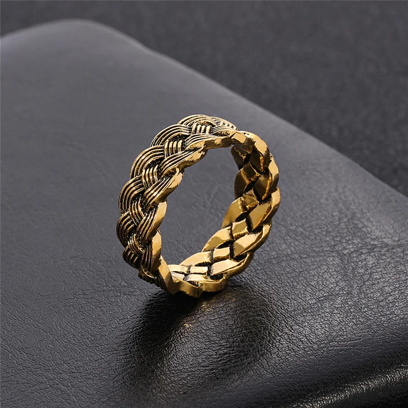 Cool Punk Gold Brass Ring Vintage Chunky Ring for Women Line Weave Finger Ring Jewelry Creative