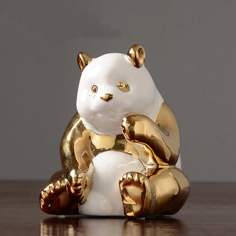 

Golden Ceramics Panda Crafts Decoration Creative Parlor Desktop TV cabinet Home Bedroom Decoration Animal statue Souvenir Gifts