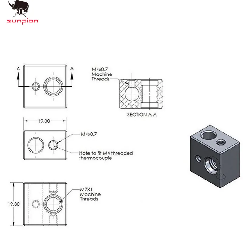 MK10 Printer Parts Hotend Kit 0 .4mm Copper Nozzle M7 Thread Heatbreak with PTFE Tube And Aluminum Heater