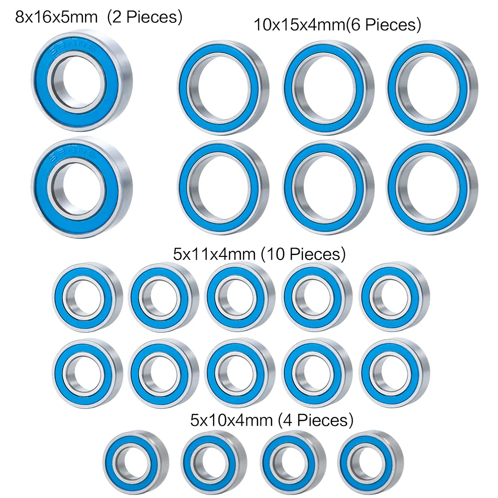 YEAHRUN 22PCS Axial SCX10 Complete Rubber Sealed Bearing Kit for All Original 1/10 Axial SCX-10\'s (Black Axles) Blue Bearing