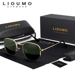 LIOUMO Classic Reflective Polarized Sunglasses Men Hexagon Retor Sun Glasses Women Stainless Steel Eyewear UV400 Gafas De Sol