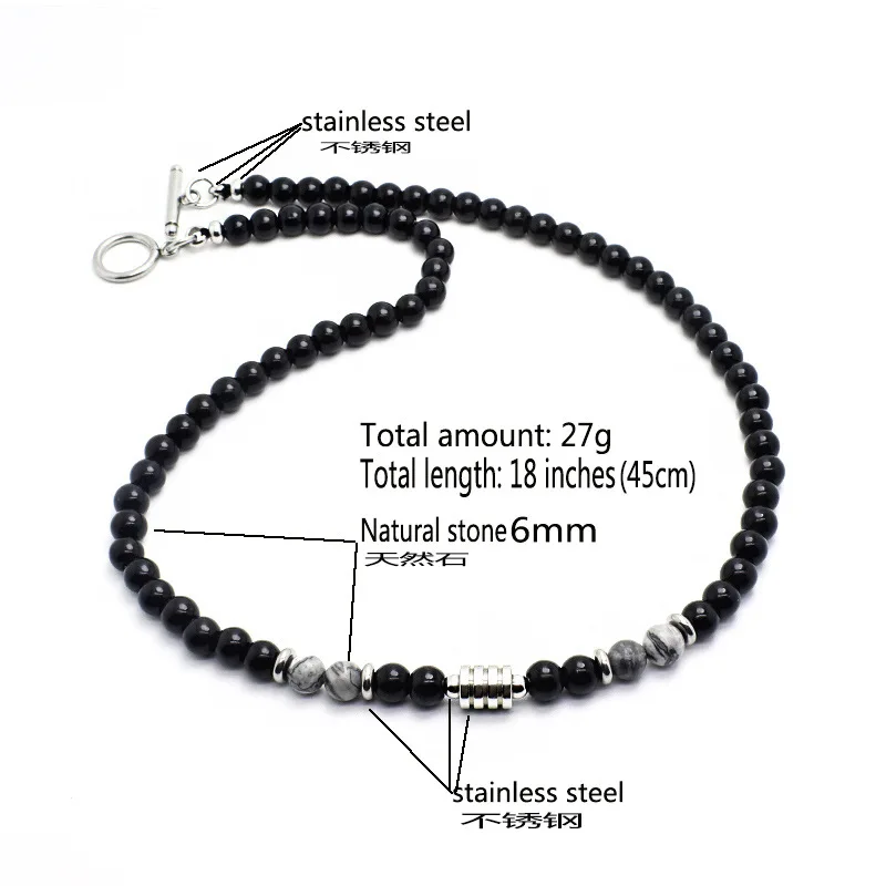 Noter Mens Stone Necklace Hiphop Punk Stainless Steel Necklace Male Natural Tiger eye Beads Necklace Meditation Present For Men