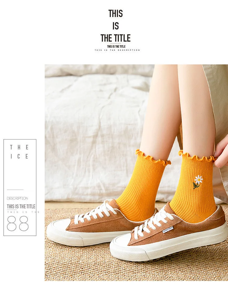 New Fashion Beautiful Floral Frilly Socks Ruffles Lovely Woman Harajuku Cotton  Spring and Autumn Trend Girl's Crew Socks