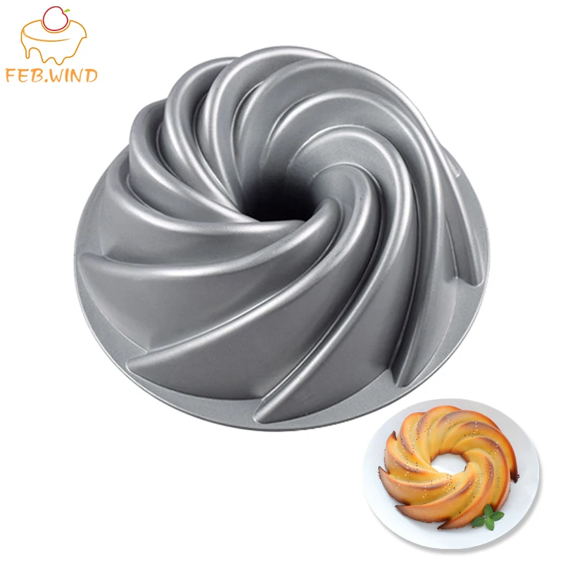 

9X9 Inch Cast Aluminum Swirl Bundt Pan Unique Spiral Bundt Pan Non Stick Pound Cake Pans Baking Mold for Oven 0027