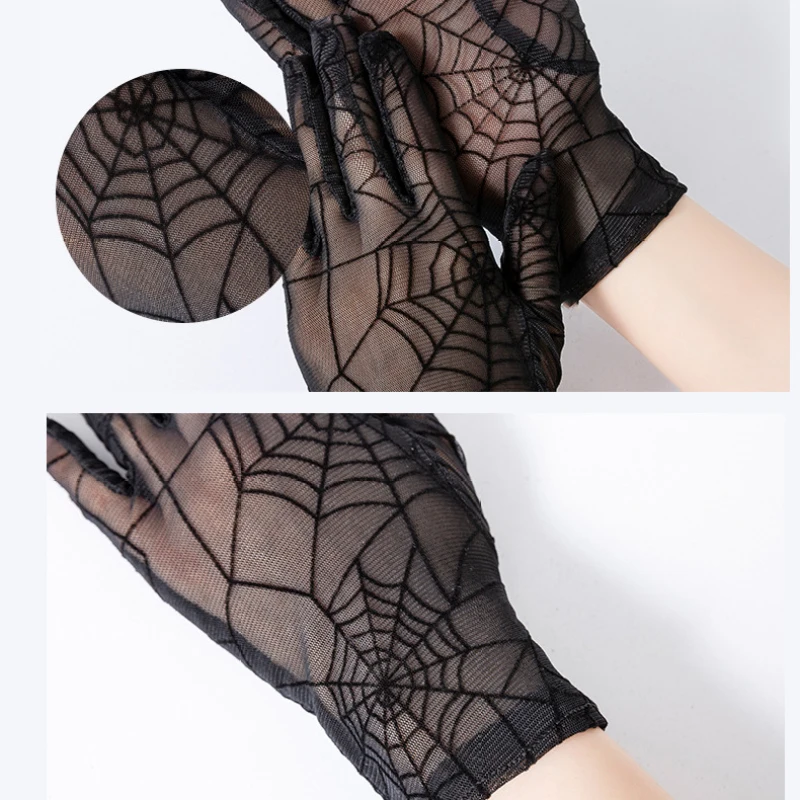 Summer Sexy Black Lace Spider Web Sunscreen Drive Cycling Breathable Elasticity Fashion Personality Etiquette Cosplay Gloves