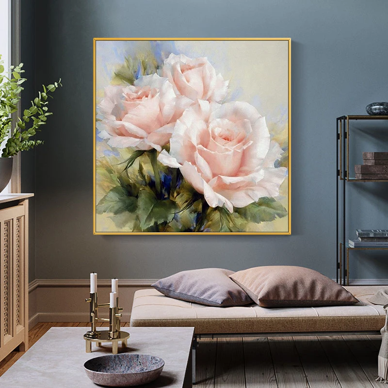 

EECAMAIL DIY Diamond Painting Pink Rose Nordic Decoration Painting Modern Flower Luxury Diamond Embroidery Painting No Frame