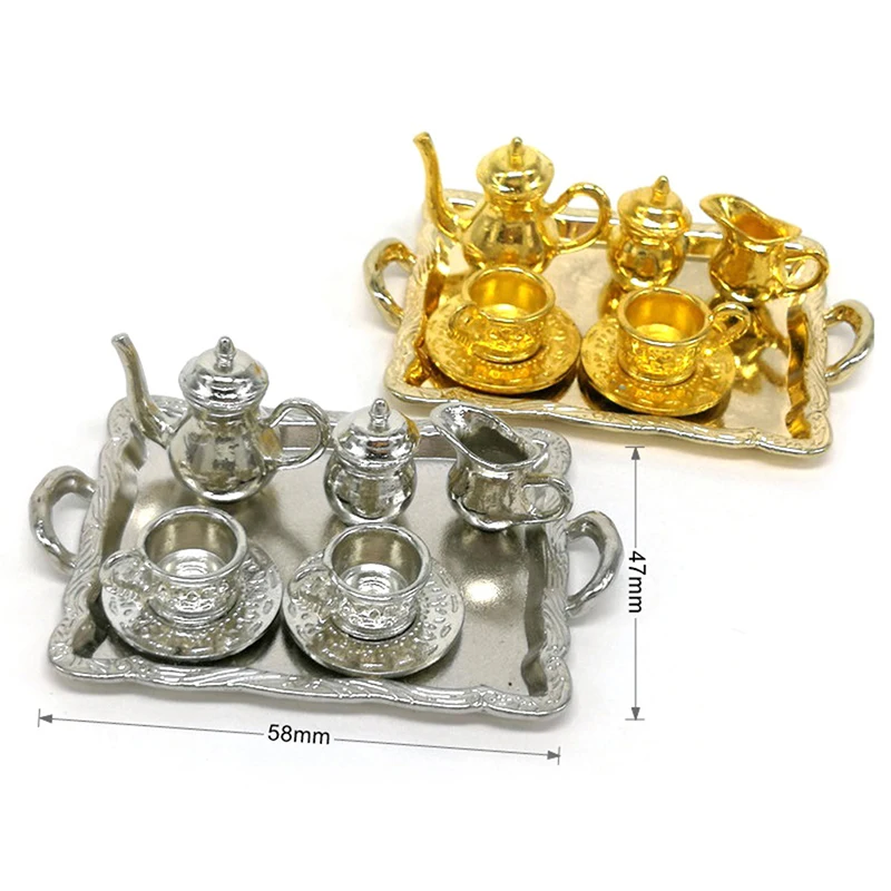 10 pçs/set casa de bonecas miniatura metal chá casa de bonecas móveis brinquedo em miniatura