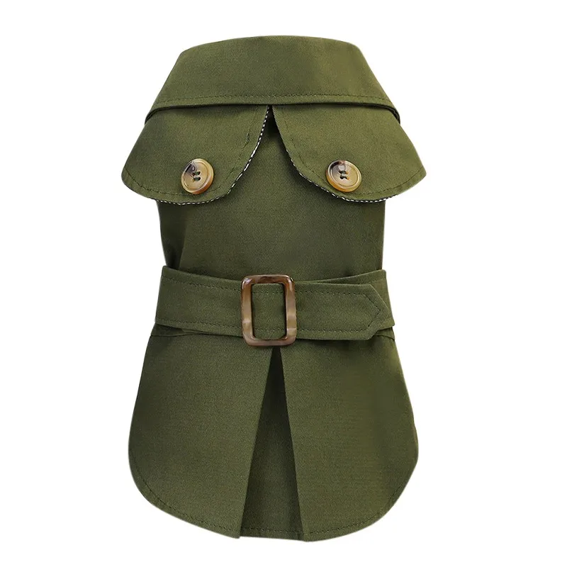 Dog Clothes Pet Winter Warm British Style Army Green Overcoat Windbreaker Button Type For Small Medium Dogs