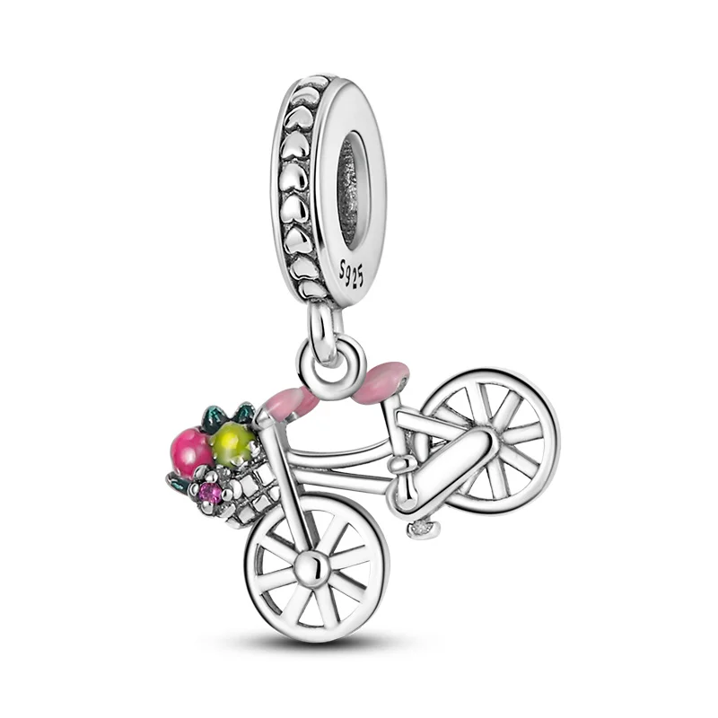 plata charms of ley 925 New Fit Original Pandach Bracelet Necklace Flower Bicycle Silver Color Pendant Charms Bead Women Jewelry