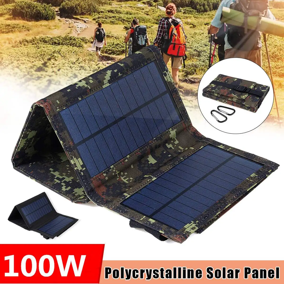 Panel Solar plegable de 100W, cargador de células solares, batería de 5V, USB, portátil, para teléfono inteligente, acampada al aire libre