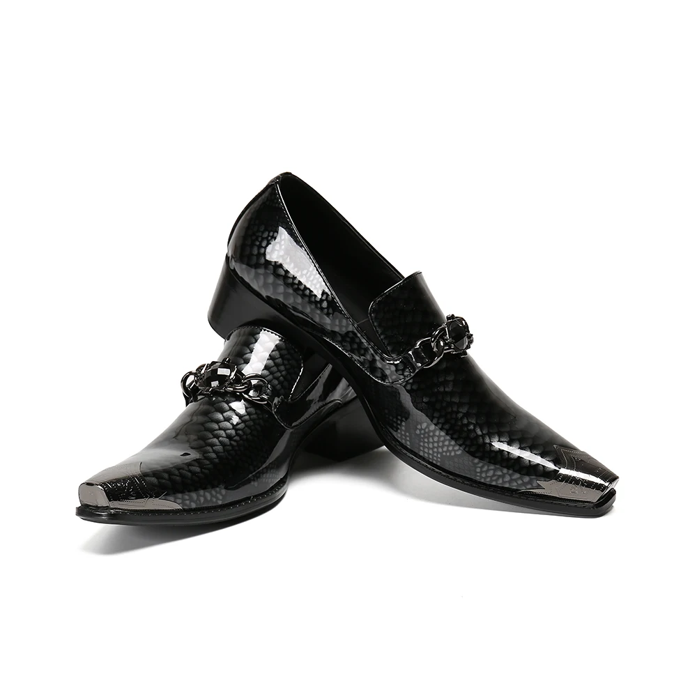 

Fashion Patent Leather Men Party Dress Shoes Chains Business Office Brogue Shoes Male Genuine Leather Formal Shoes Plus Size