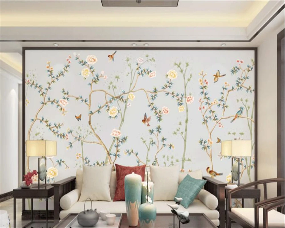 Custom modern wallpaper 3d multi-color flower and bird background wall painting new Chinese bird language floral wallpaper обои