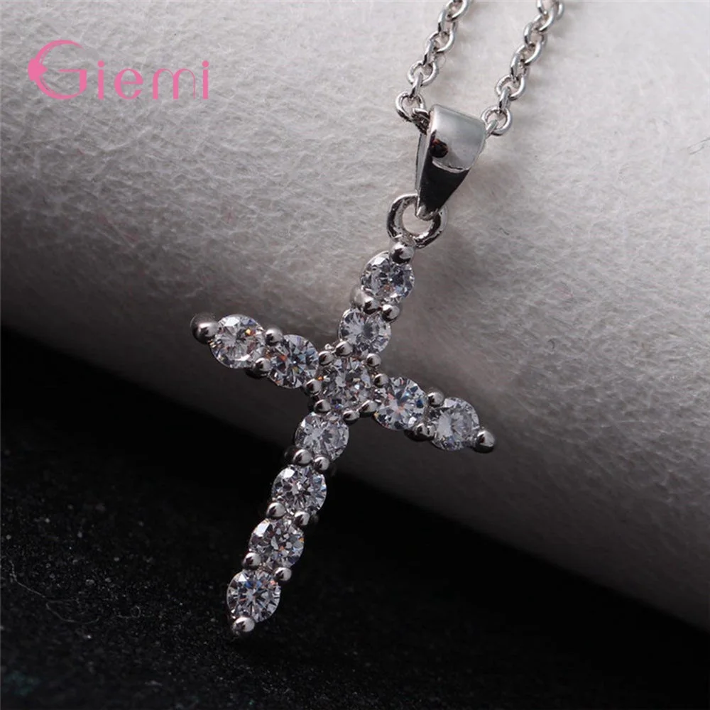 Hot Sale New Fashion 925 Sterling Silver Stunning Zircon Luxury Cross Pendant Box Chain Necklace For Women Trendy Jewelry