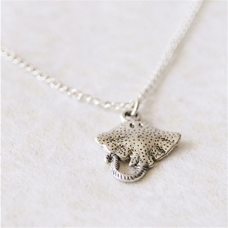 Stingray Necklace Sea Monster Necklace Sting Ray Necklace Silver Color Manta Ray Necklace Beach Wedding Necklace, 18 Inch