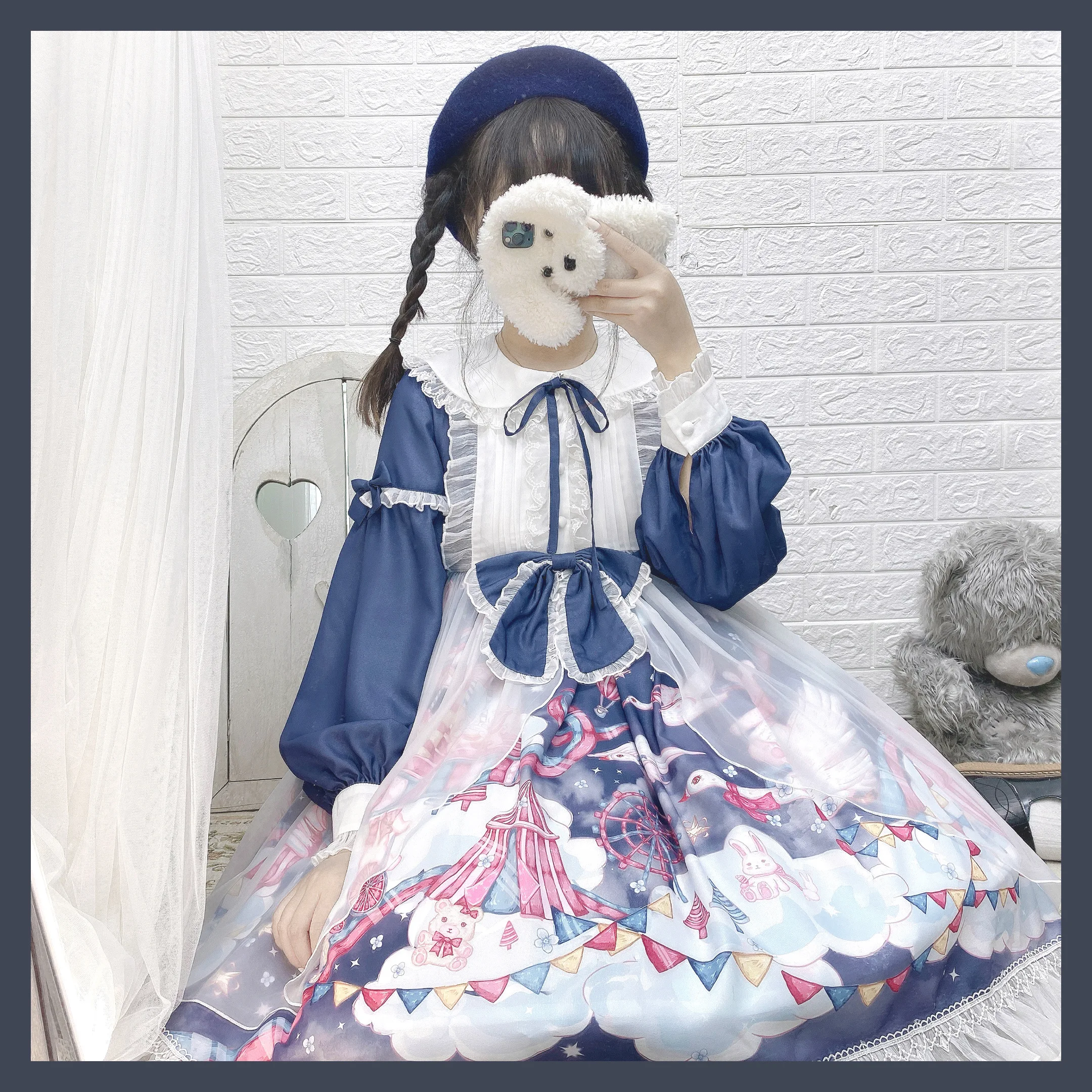 Abito principessa lolita pizzo vintage bowknot peter pan colletto vita alta abito vittoriano kawaii ragazza gotica lolita op loli cos