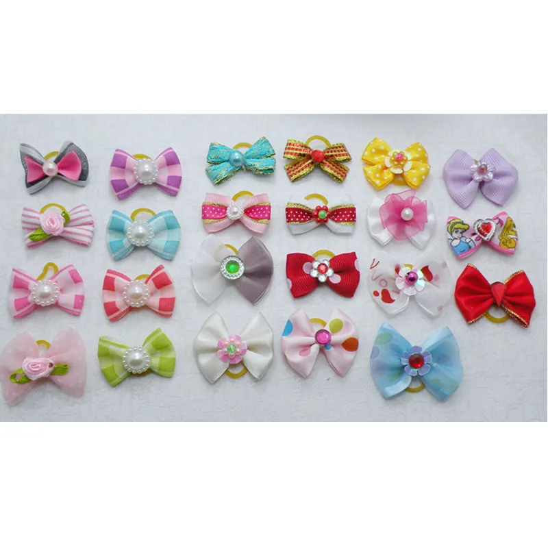 10/20/30pcs Lace Pearl PetDog Hair Bows Fashion Cute Dog Bows Rubber Bands Pet Hair Collar Decoration for Dog Accessories