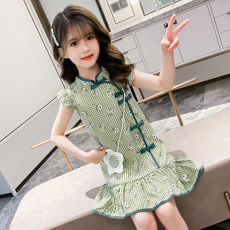 Vestido Cheongsam chino moderno, moda de Año Nuevo para niños, prendas chinas tradicionales, vestido de rendimiento Qipao con bolsas