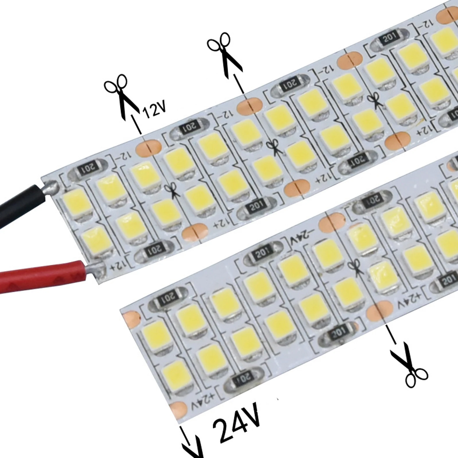 Taśma led SMD 2835 12V 24V SMD2025 624 480 leds/m IP20 ciepła biel zimna biel elastyczna lina pasek 2400leds 5 m/rolka