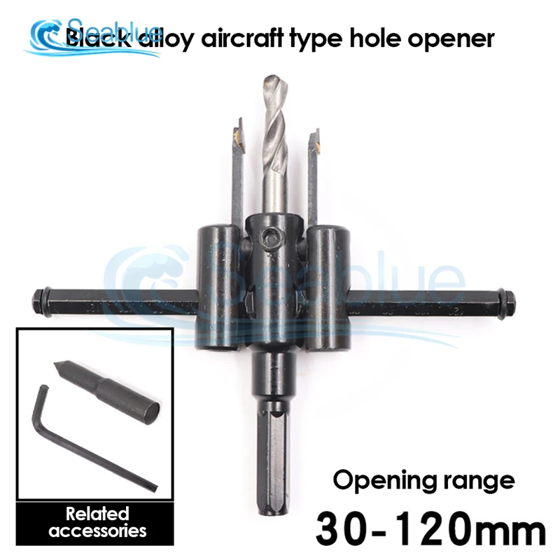 1 Set Aircraft Type Hole Opener Alloy Adjustable 30mm-120mm Woodworking Opener Adjust Wood Circle Hole Saw Cutter Tool Kit Set