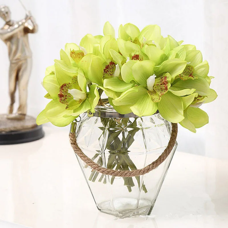 Real Touch 6 heads Artificial Cymbidium Table Flower DIY Wedding Decoration Bride Hand Flowers Fake Flower For Home Decor Orchid