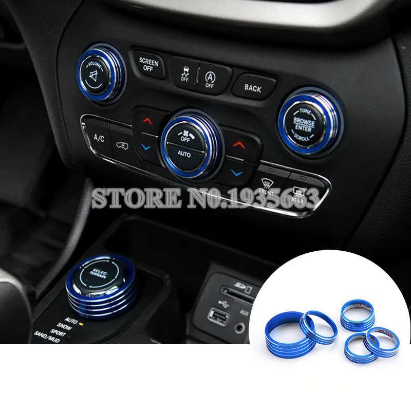 

For Jeep Cherokee Blue/Gold/Red Air Condition & 4WD & Headlight Knob Cover 2014-2016 5pcs Car Accessories Interior Car Decor