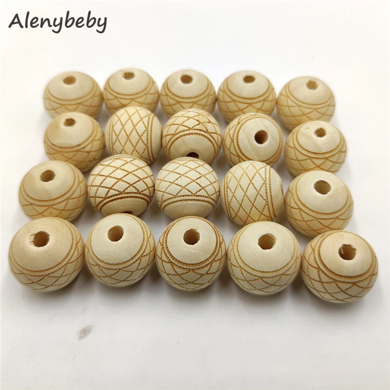 Engraving Printing Wooden Round Beads Teether Loose Natural Wood Ball Jewelry Making Bracelet Necklace DIY Teething Accessories view 3