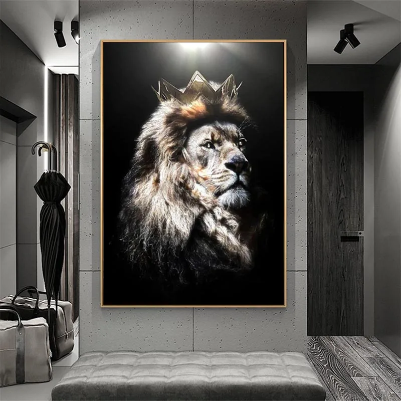 

Modern Animal Art Lion Head with Crown Canvas Paintings Posters and Prints Wall Art Pictures for Living Room Decor (No Frame)