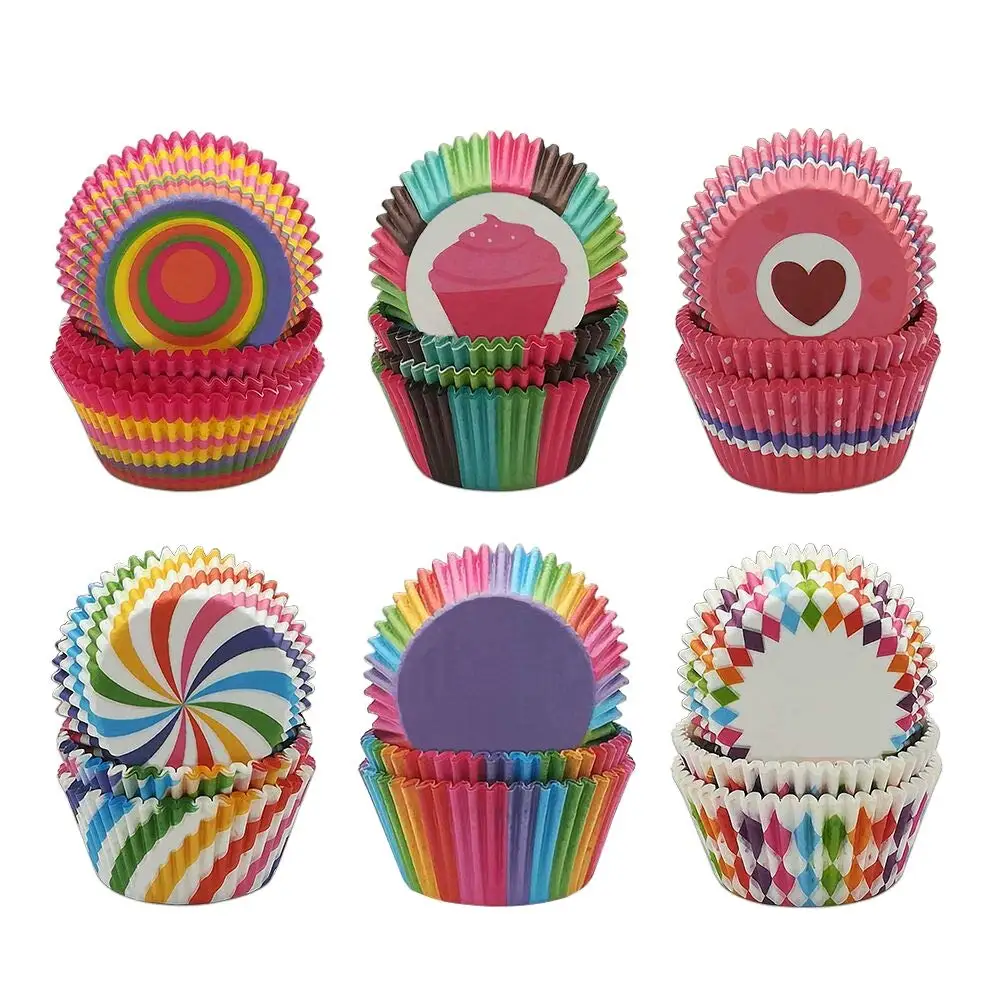 100pcs Muffin Cupcake Paper Cups Birthday Mini Liner Disposable Baking Cups Rainbow Cupcake Wrappers Nonstick Cases Molds Party