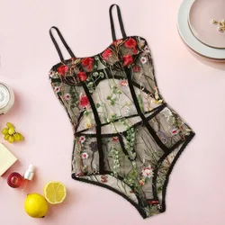 Lingerie Sexy Bra Siamese Women Printing Lace Bow Lingerie Bodysuit Floral Embroidered Backless Pajamas Jumpsuit Lenceria#W