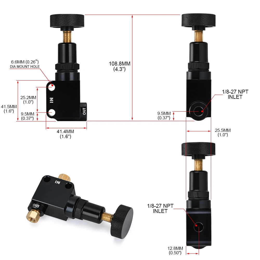 VR - Brake Bias Proportioning Valve Pressure Regulator For Brake Adjustment 1/8-27 NPT Pressure Regulator Screw Knob Type