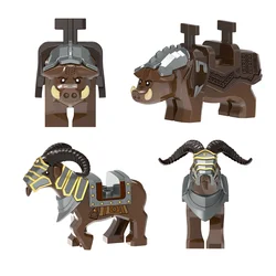 Ancient battlefiDwarf Boar Horned Sheep Mount Animal Armor Accessories Weapons Medieval Knight Figures Building Blocks Kids Toys