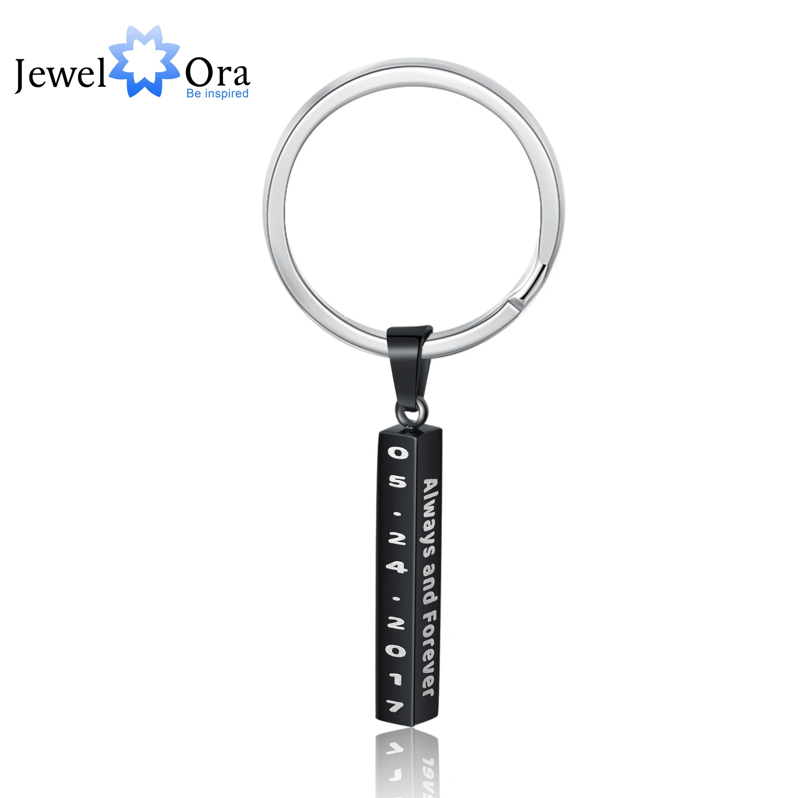 JewelOra Personalized Name Vertical Bar Keychains for Men Women Customized Engraved 4 Side Stainless Steel Keyring Birthday Gift