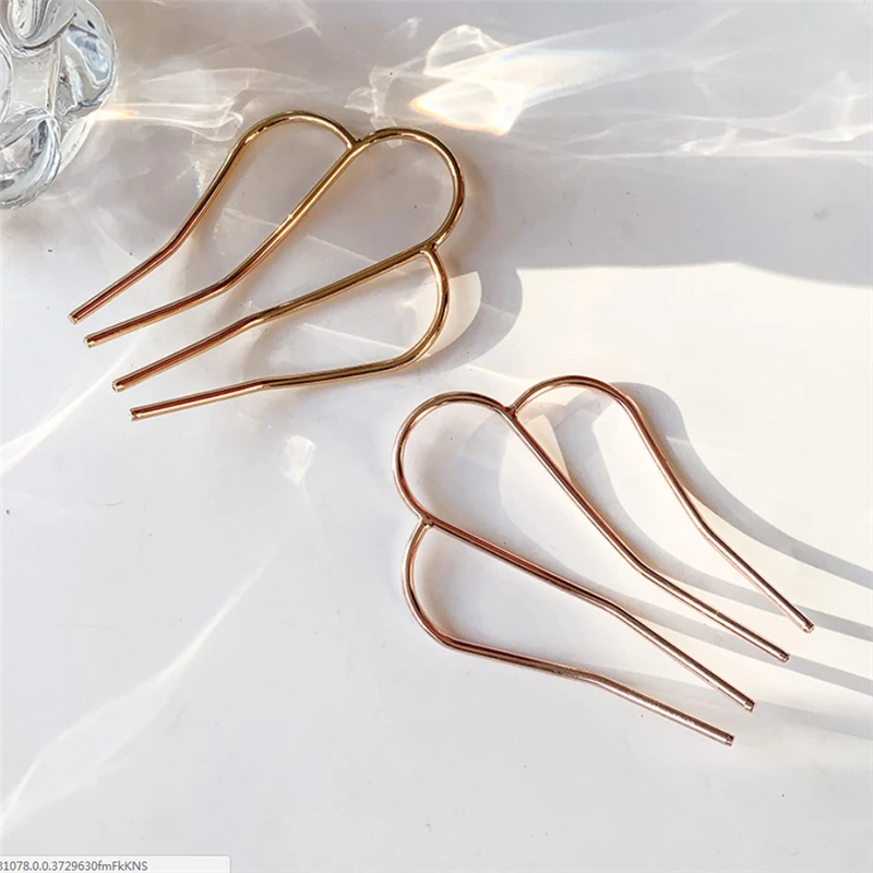 New Metal Hair Sticks Bun Hairpins Simple Gold Color U-Shape Alloy Updo Hair Fork Clips Women Styling Tools Accessories Gifts