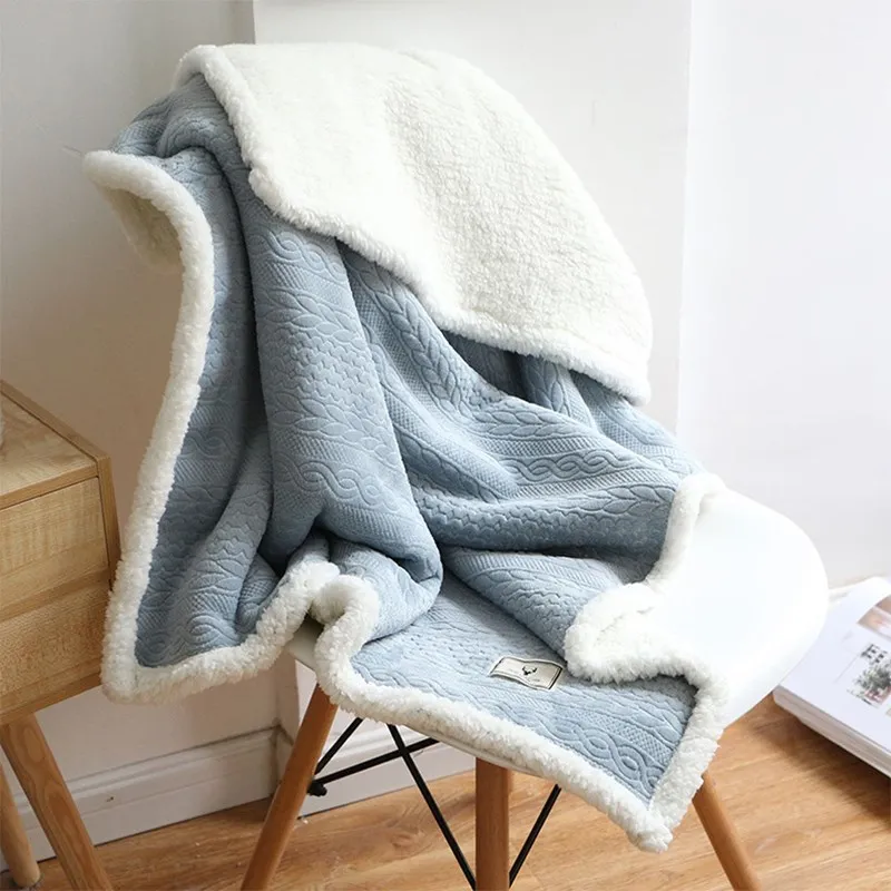 

Casual Flannel Blanket with Thick Shawl, Nap Blanket, Double Warm Knee Cover, Soft, Office, Solid Color, Sofa Throw Blankets,