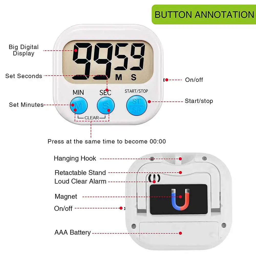 MCDFL Electronic Timer Digital Loud Bell Cooking Kitchen Gadget Sets Gym Stopwatch Fridge Magnets Minuteur Kids Cute Accessories