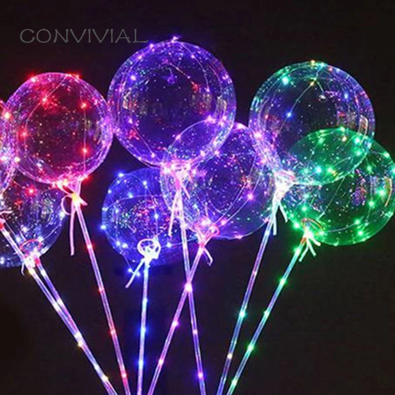 Handle Led Balloons with Stick Luminous Transparent Helium Ballons Wedding Birthday Party Decorations Kids Toy Light Balloon LED