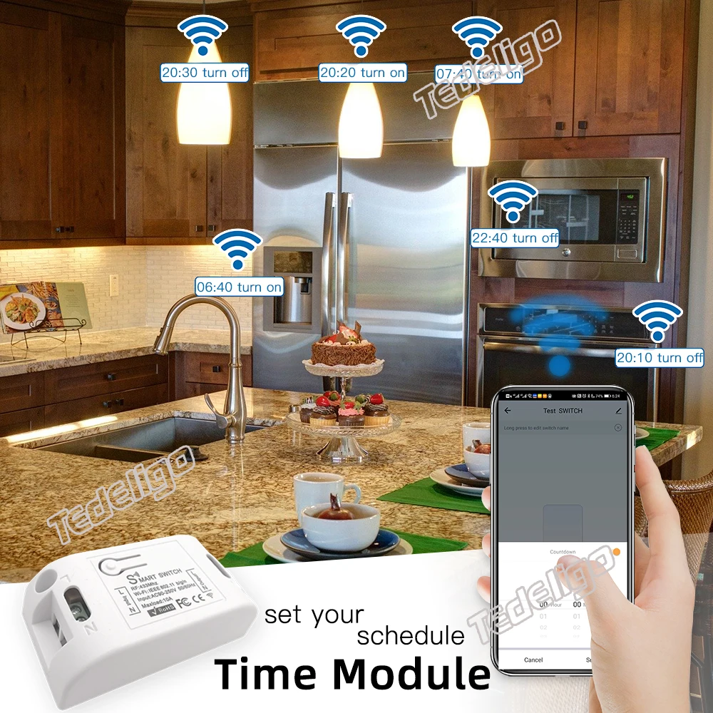 Tuya Smart APP WiFi Touch Wall Switch Light Wireless RF 433Mhz DIY Relay Timer Module Google Home Alexa AC 110V 220V 10A On Off