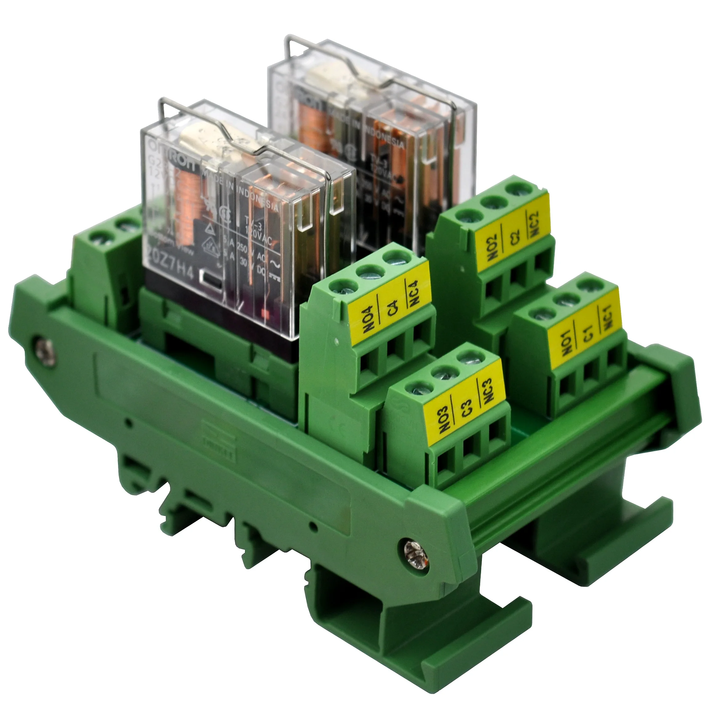 

ELECTRONICS-SALON DIN Rail Mount AC/DC 12V Control 2 DPDT 5Amp Pluggable Power Relay Interface Module.