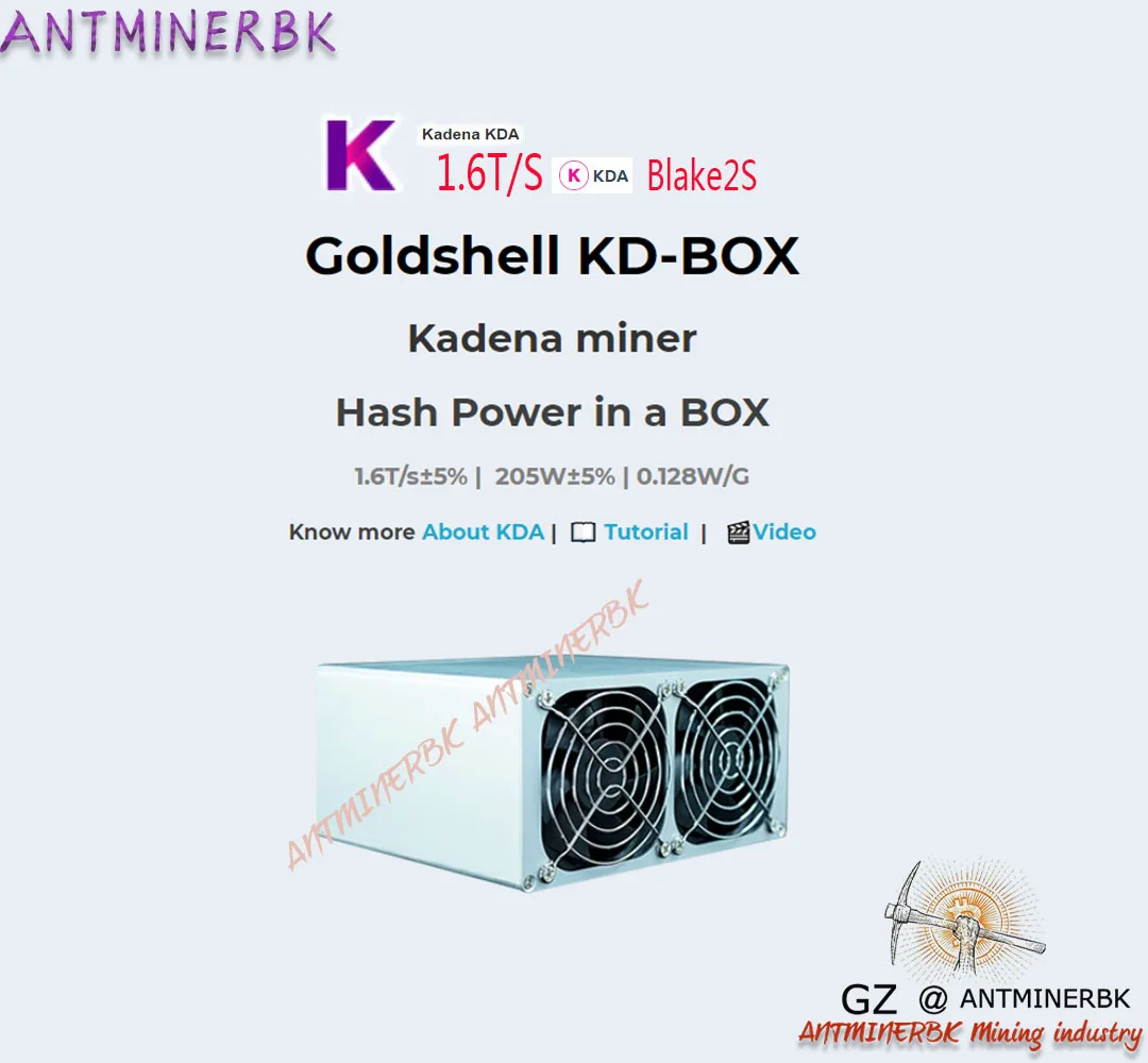 

In stock original brand new gold shell KD-BOX Kadena mining machine boxed computing power 1.6T/s±5% | 205W±5% | 0.128W/G no psu