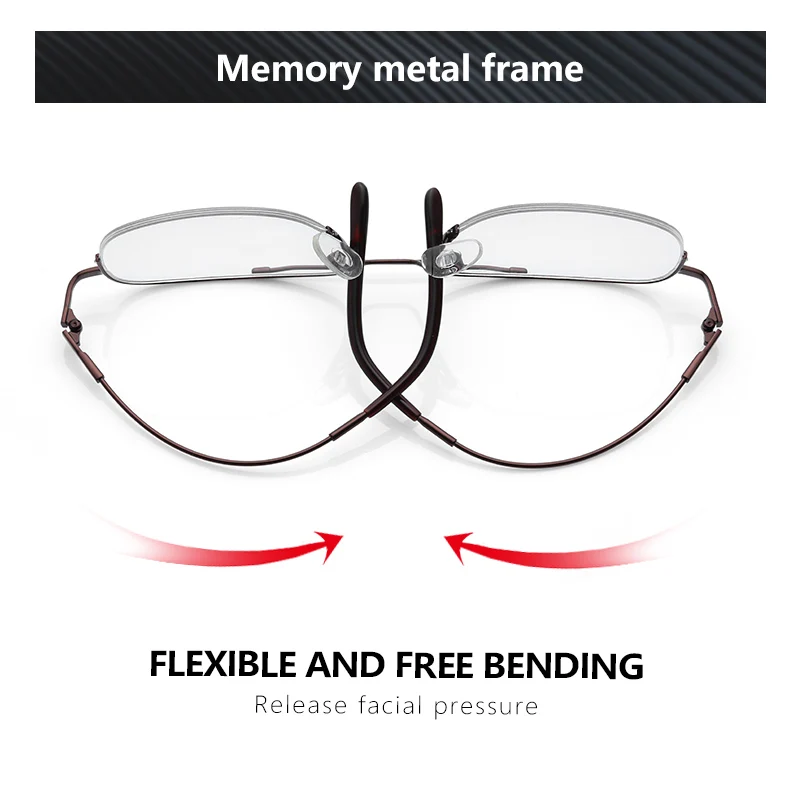 ZENOTTIC Men Classic Pilot Half-rim Glasses Frame Women Memory Metal Flexible Optical Spectacles Myopia Prescription Eyeglasses