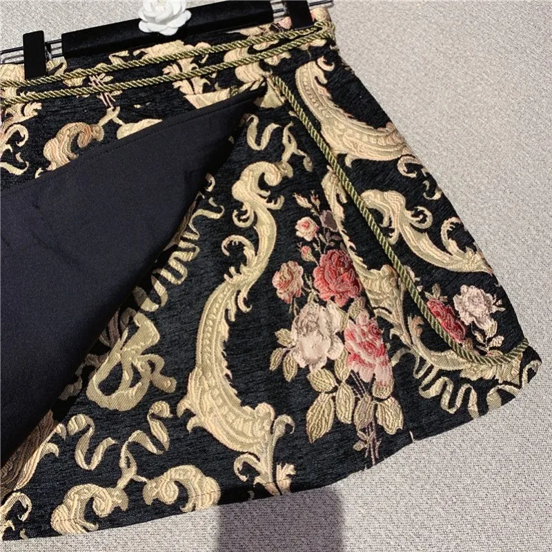 Vintage Mini-Hose, Blumen, Stickerei, hohe Taille, A-Linie, Shorts, Röcke, Damen, schmale Passform, Reißverschluss, asymmetrisches Design, Luxus-Shorts