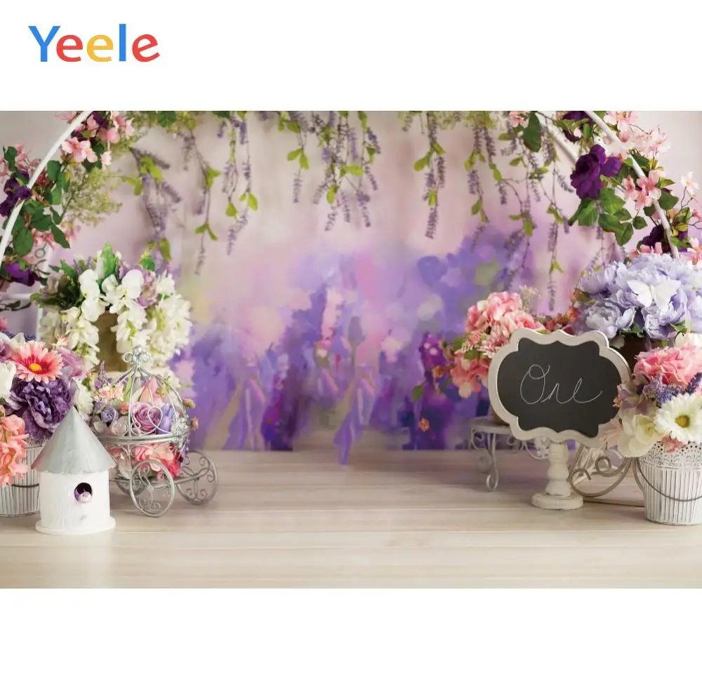 Yeele الأرجواني الزهور 1 سنة عيد ميلاد الطفل الاستحمام الديكور التصوير زخرفة خلفية صور خلفية استوديو الصور
