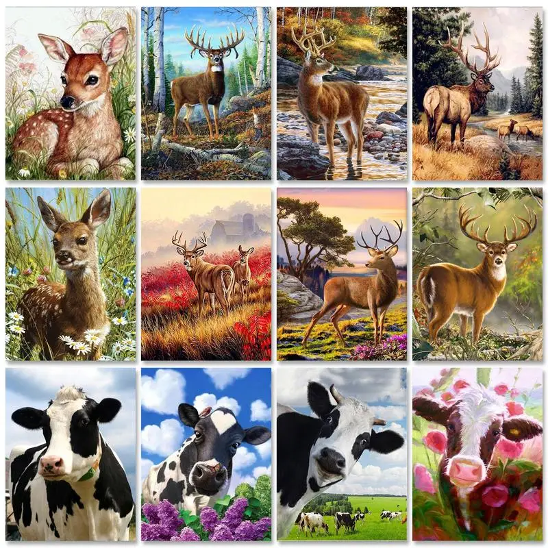 

PhotoCustom Paint By Numbers Kits On Canvas Deer DIY Frame 60x75cm Oil Painting By Numbers Animals Handpaint Home Decor